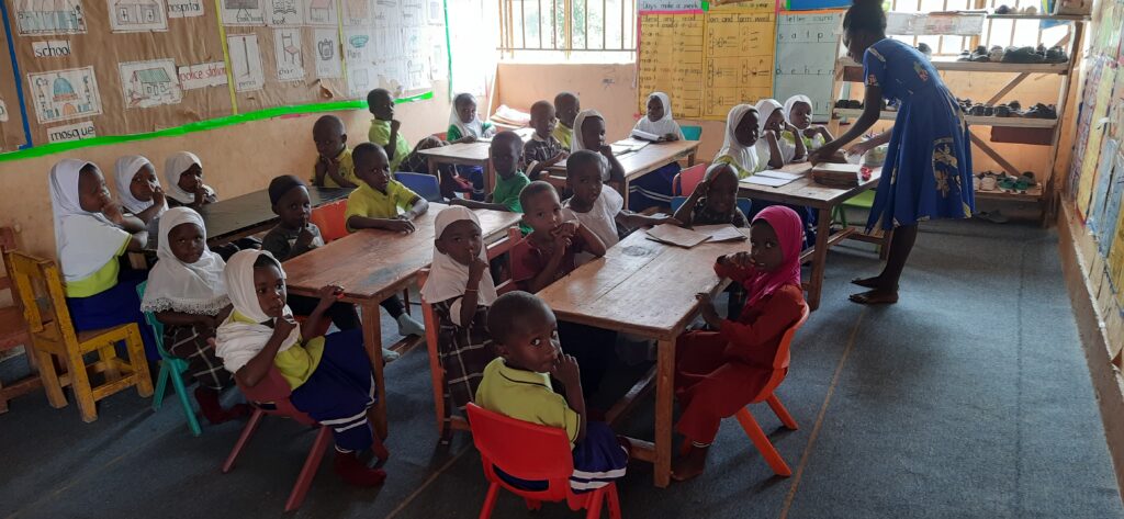 top class pupils listening 